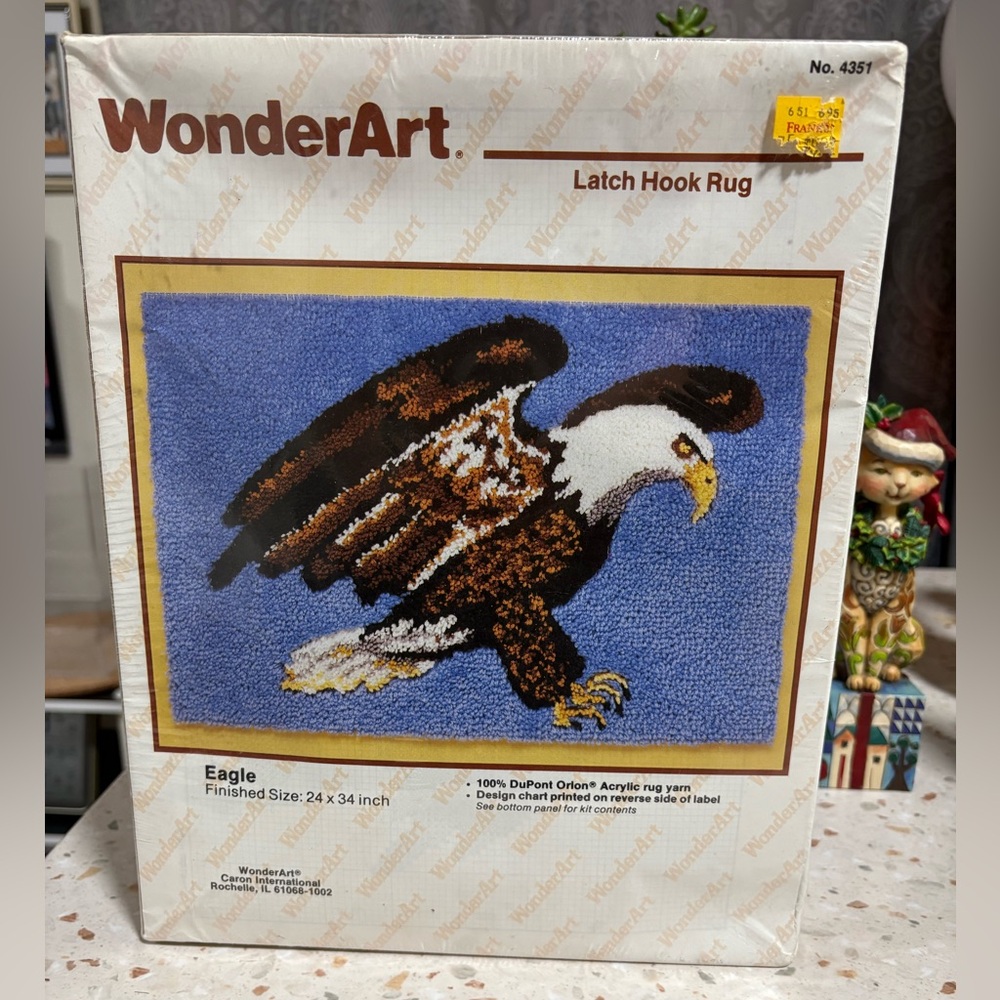 Rare & Vintage WonderArt Eagle Patriotic Latch Hook Rug Kit 24” x 34” #4351 NIB - Picture 3 of 10